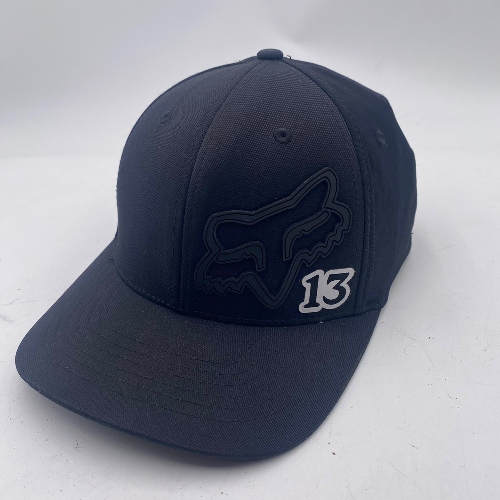 Fox Racing Flexfit 13 Baseball Cap Men L/XL Black Rubberized Logo Moto Hat SEO